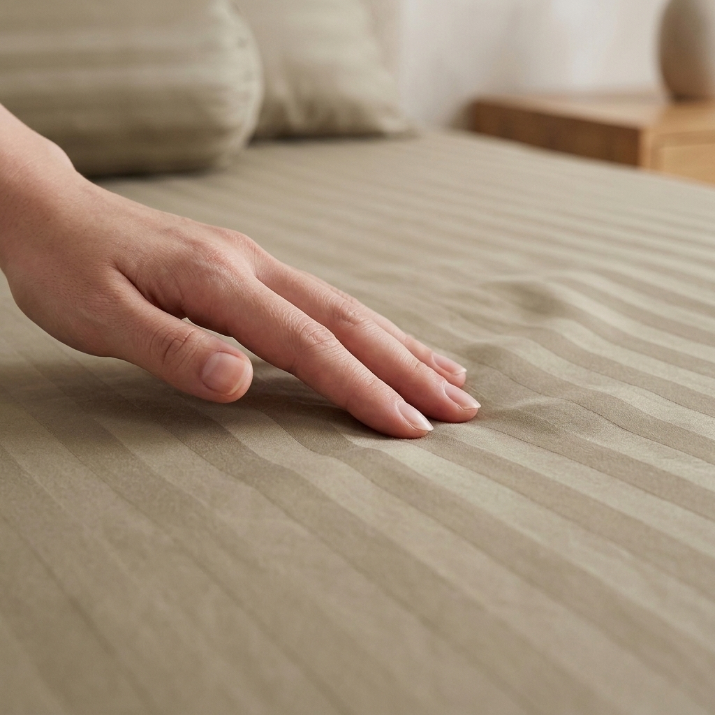 Bộ Drap Ga Gối Cotton Poly Cao Cấp Sọc Satin Sang Trọng - 3 Màu: Xám Đậm, Nâu Khaki, Xám Nhạt - Đầy Đủ Kích Thước
